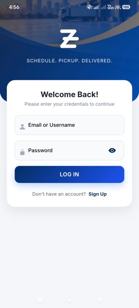 Screenshot showing the login page of the Pickuppointment Customer App