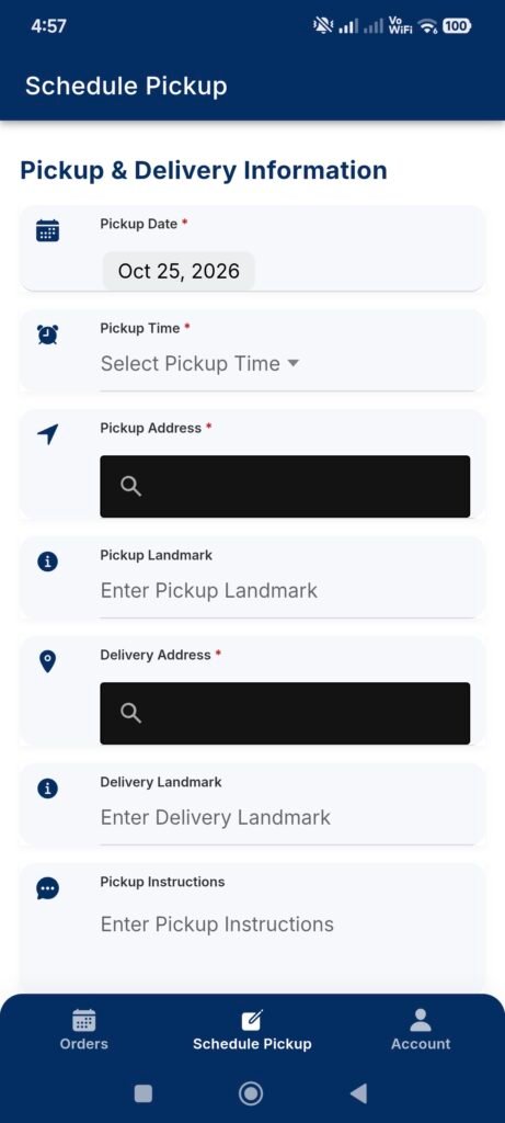 Screenshot showing the booking form of the PickUppointment Customer App